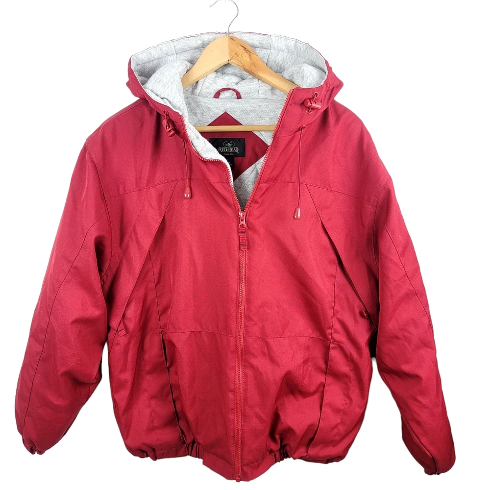 RedHead Bomber Jacket Men Small Red Cold Winter Warm Coat Hoodie Zip Up Casual